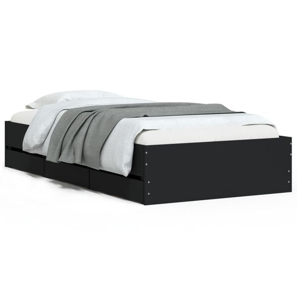 vidaXL Bed Frame with Drawers without Mattress Black 90x200 cm