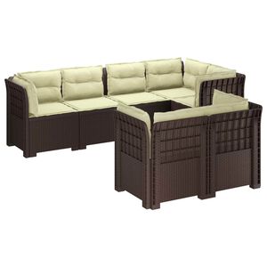 vidaXL 7-Seater Garden Sofa with Cushions Rattan Look PP Brown