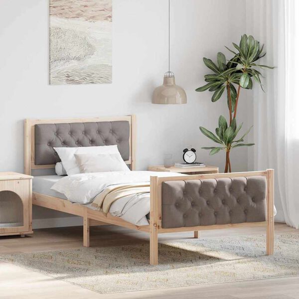 vidaXL Bed Frame with Headboard Taupe 90 x 200 cm Solid Pine Wood