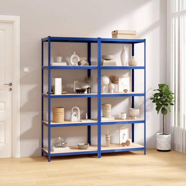 vidaXL 5-Layer Shelves 2 pcs Blue Steel&Engineered Wood