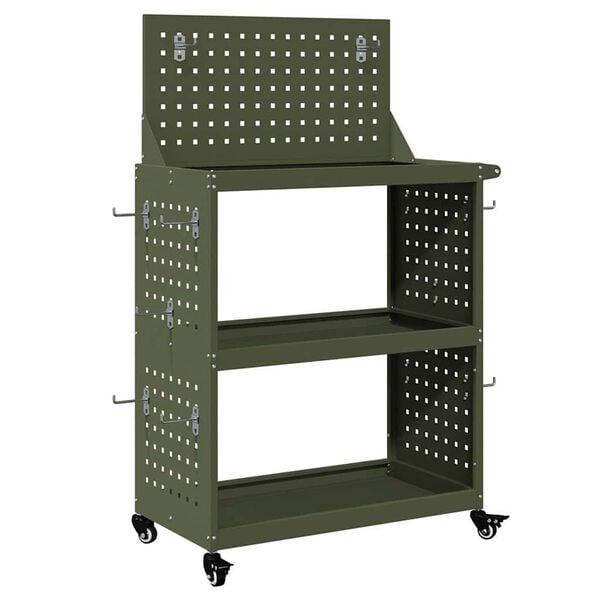 vidaXL Tool Trolley Olive Green 65 x 35 x 111 cm Cold-rolled Steel