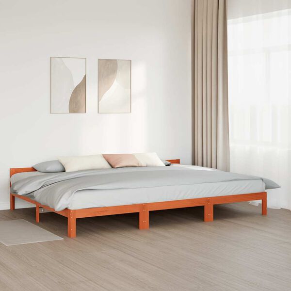 vidaXL Family Bed Frame No Mattress Wax Brown 270x200 cm Solid Wood Pine