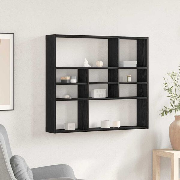 vidaXL Wall Shelf Black Oak 90x16x78 cm Engineered Wood