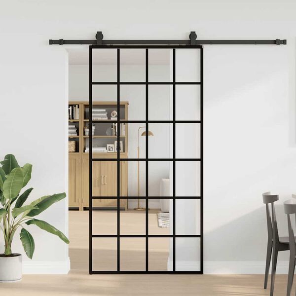 vidaXL Sliding Door with Hardware Set Black 102x205 cm ESG Glass