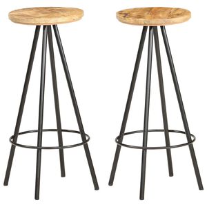 vidaXL Bar Stool | Set of 2 | Brown and black | Rough mango wood, iron