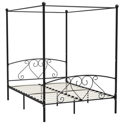 vidaXL Canopy Bed Frame Black Metal 160x200 cm