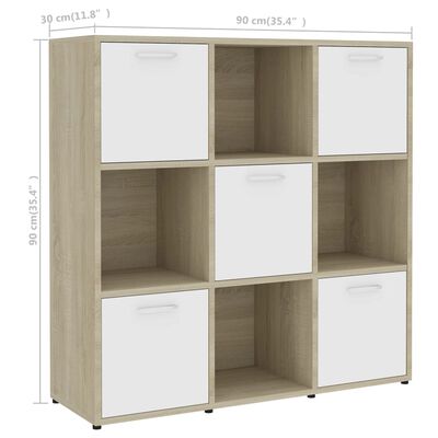 vidaXL Book Cabinet White and Sonoma Oak 90x30x90 cm Chipboard