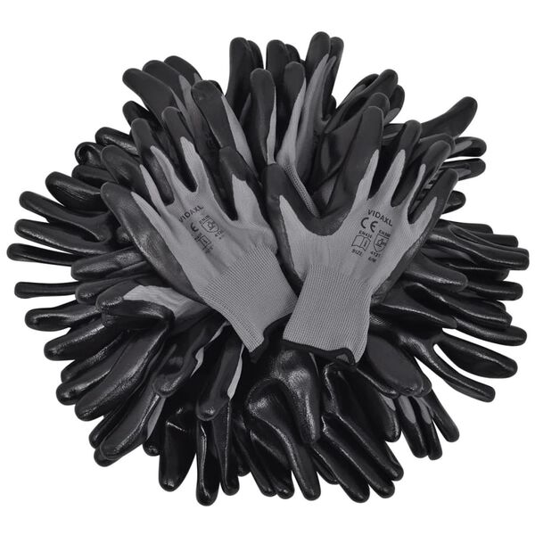 vidaXL Work Gloves Nitrile 24 Pairs Grey and Black Size 8/M
