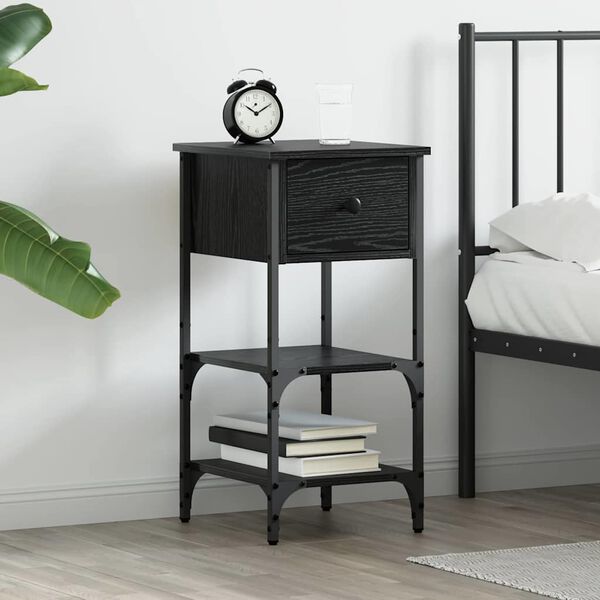 vidaXL Bedside Cabinet Black Oak 33.5 x 36 x 70 cm Solid Reclaim Wood