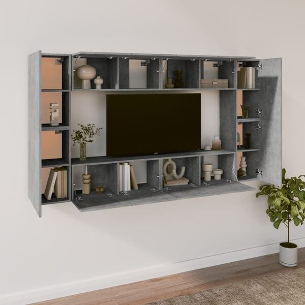 vidaXL 8 Piece TV Cabinet Set Concrete Grey Engineered Wood