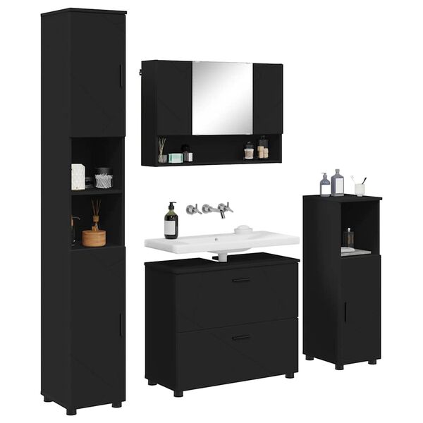 vidaXL Bathroom Furniture Set 4 pcs Black Engineered Wood and Metal