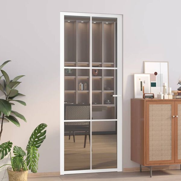 vidaXL Interior Door 83x201.5 cm White ESG Glass and Aluminium