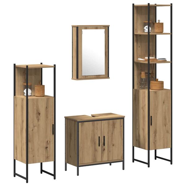 vidaXL Bathroom Furniture Set with Shelf 4 pcs Brown Engineered wood