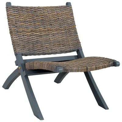 vidaXL Relaxing Chair Grey Natural Kubu Rattan and Solid Mahogany Wood