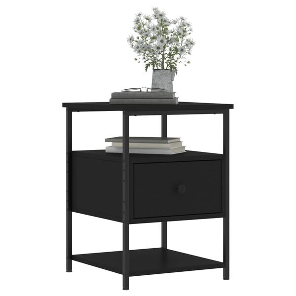 vidaXL Bedside Cabinet Black 40x42x56 cm Engineered Wood