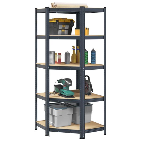 vidaXL 5-Layer Corner Shelf Anthracite Steel&Engineered Wood