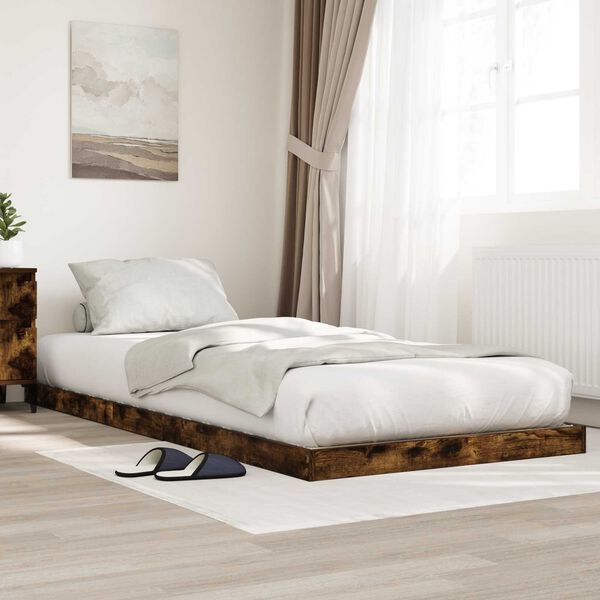 vidaXL Floor Bed Frame Smoked Oak 75 x 190 cm Engineered Wood