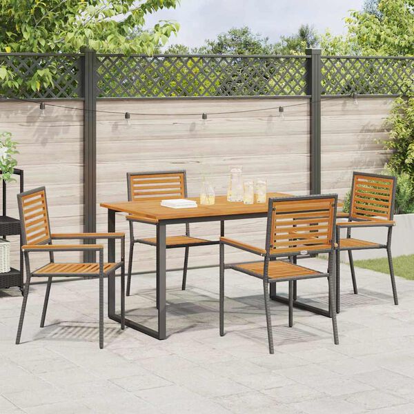 vidaXL Garden Dining Set 5 pcs Black Solid Acacia Wood