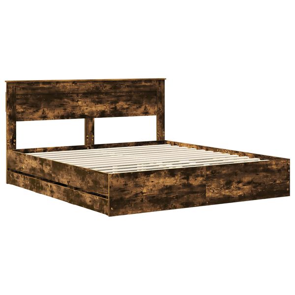 vidaXL Bed Frame with Drawer Smoked Oak 200 x 200 cm Engineer Wood