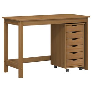 vidaXL Desk and Rolling Cabinet Set with Drawer MOSS 2 pcs Honey Brown