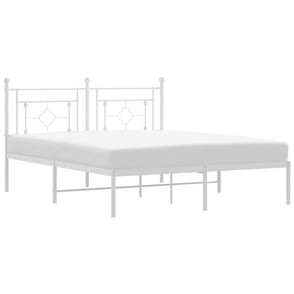 vidaXL Metal Bed Frame without Mattress with Headboard White 160x200cm