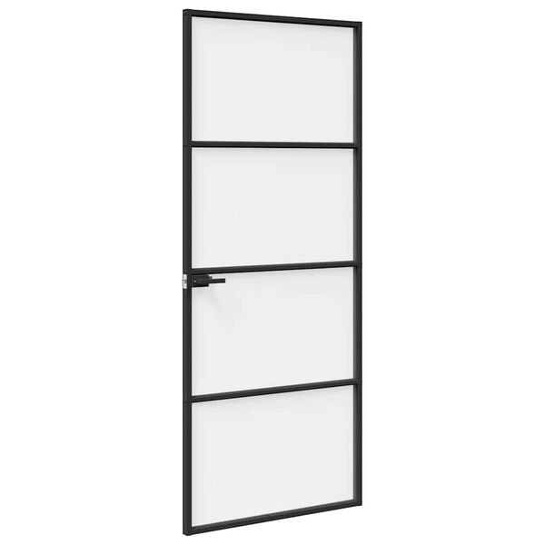 vidaXL Interior Door Black 76x201,5 cm Tempered Glass & Aluminium Slim