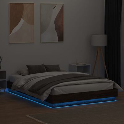 vidaXL Bed Frame with LED Lights Brown Oak 150x200 cm King Size