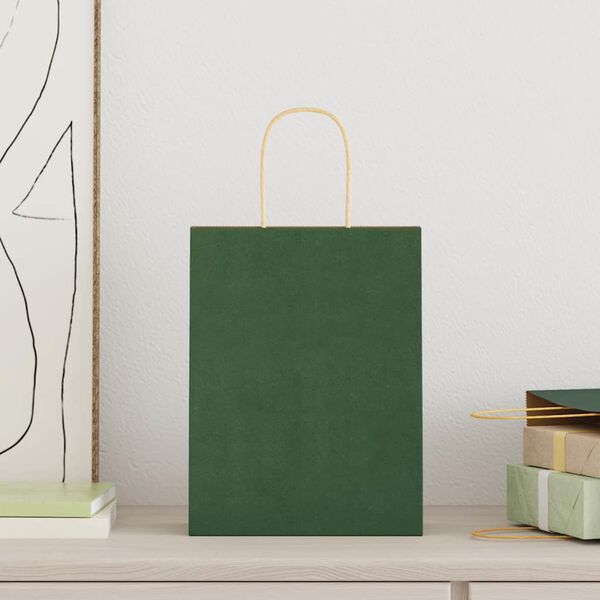 vidaXL Paper Bags 50 pcs with Handles Green 21x11x28 cm