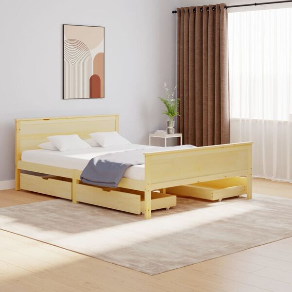 vidaXL Bed Frame without Mattress with 4 Drawers Solid Wood 160x200 cm