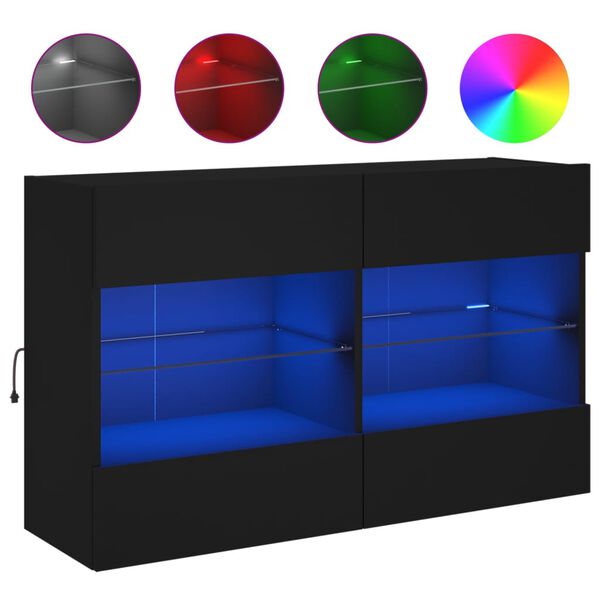 vidaXL TV Wall Cabinet with LED Lights Black 98.5x30x60.5 cm