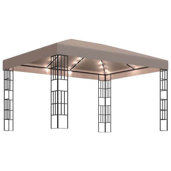 vidaXL Gazebo with LED String Lights 4x3 m Taupe