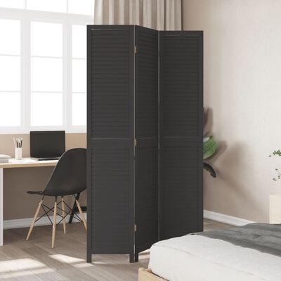 vidaXL Room Divider 3 Panels Black Solid Wood Paulownia