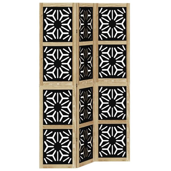 vidaXL Room Divider 3 Panels Brown and Black Solid Wood Paulownia