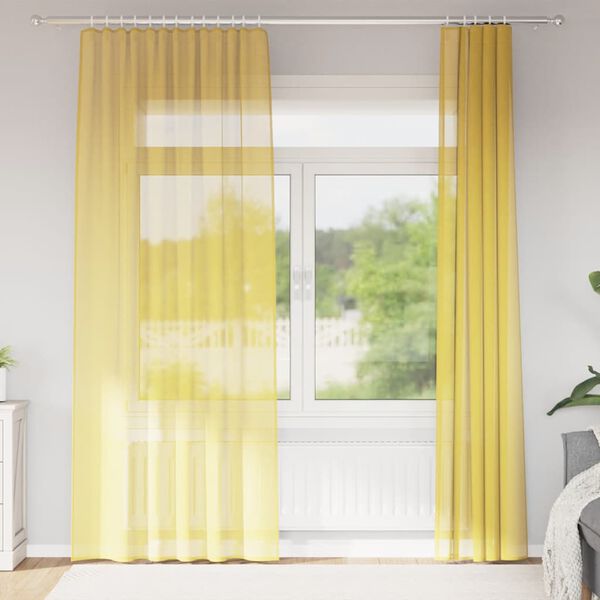 vidaXL Voile Curtains with Rod Pockets 2 pcs Yellow