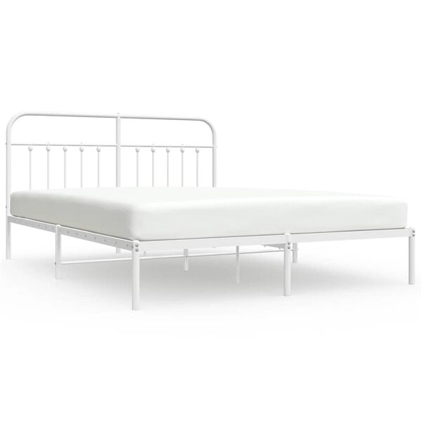 vidaXL Metal Bed Frame without Mattress with Headboard White 183x213cm