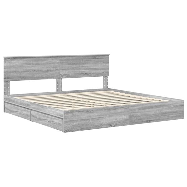 vidaXL Storage Bed Grey Sonoma 200 x 200 cm Engineered Wood