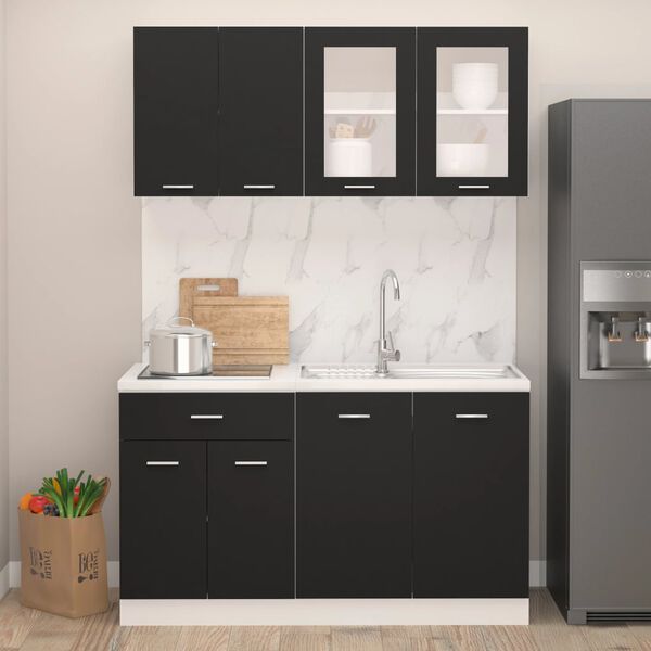 vidaXL 4 Piece Kitchen Cabinet Set Lyon Black Engineered Wood