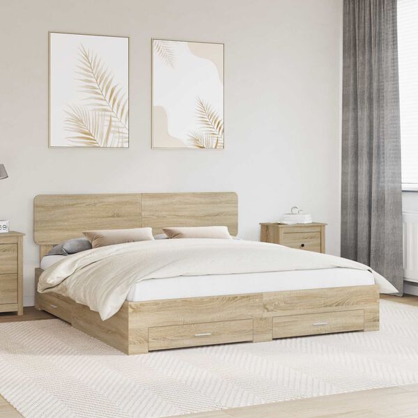 vidaXL Bed Frame with Drawer Sonoma Oak 180 x 200 cm Engineered Wood