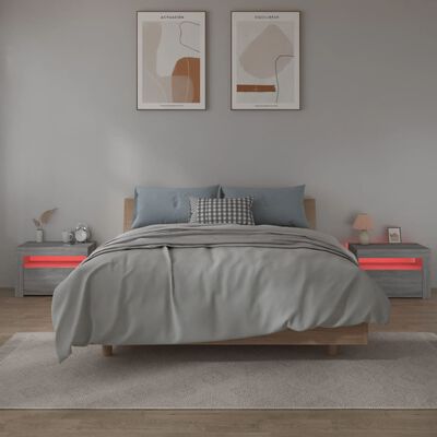 vidaXL Bedside Cabinets 2 pcs with LEDs Grey Sonoma 60x35x40 cm