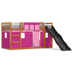 vidaXL Bunk Bed without Mattress with Slide and Curtains Pink 90x200 cm