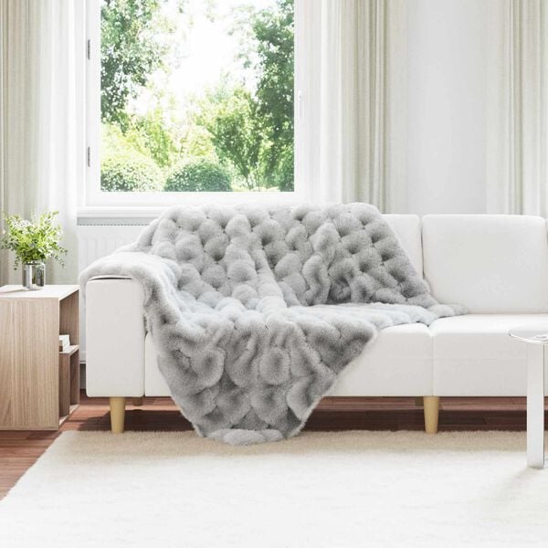 vidaXL Faux Rabbit Fur Blanket Olite Grey 130 x 150 cm Polyester