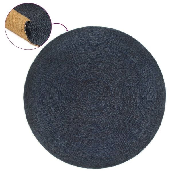 vidaXL Braided Rug Reversible Navy Blue and Natural 90 cm Jute Round