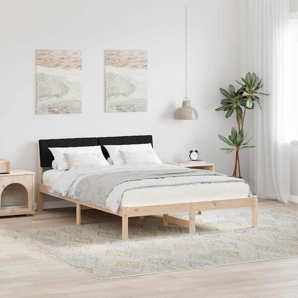 vidaXL Bed frame Brown and black 140 x 190 cm Solid pine wood
