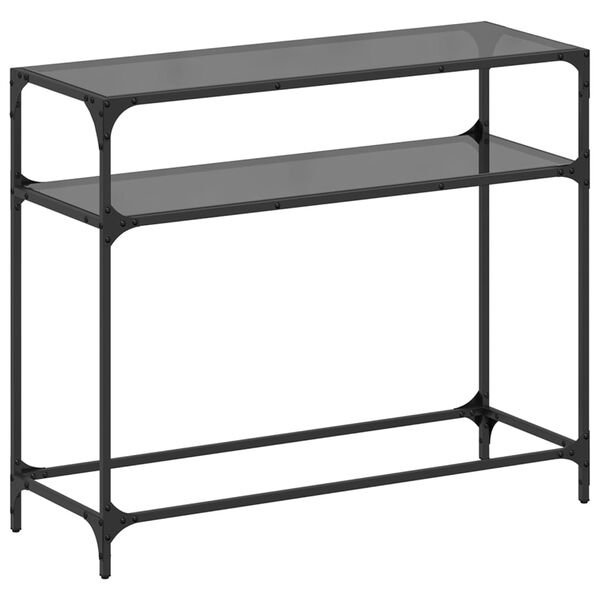 vidaXL Console Table with Black Glass Top98x35x81 cm Steel