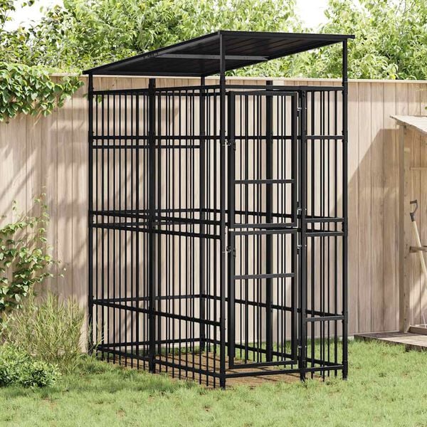 vidaXL Outdoor Dog Kennel with Roof Steel 1.84 m&sup2;