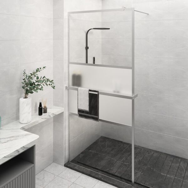 vidaXL Walk-in Shower Wall with Shelf Chrome 90x195 cm ESG Glass&Aluminium