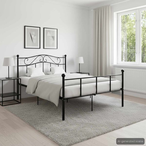 vidaXL Bed Frame without Mattress Black Metal 160x200 cm