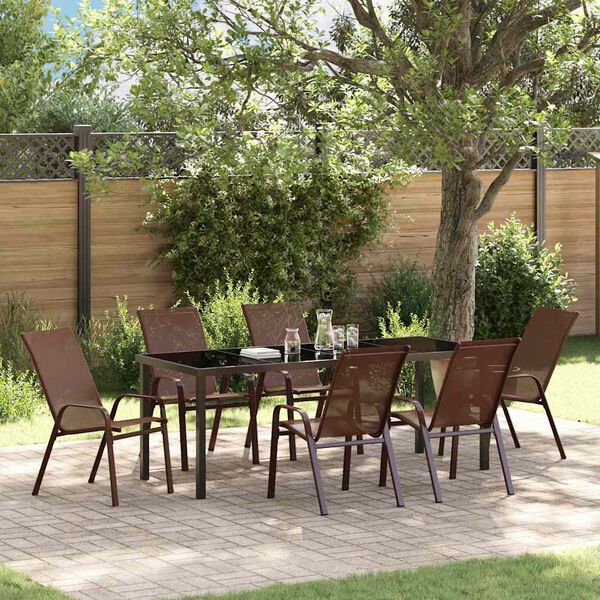 vidaXL Garden Dining Set 7 pcs Brown and Black Powder-coated Steel