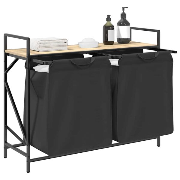 vidaXL Laundry Basket 2 Compartments with Shelf Sonoma Oak