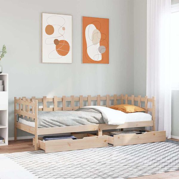vidaXL Daybed with Drawers without Mattress 90x190 cm Single Solid Wood
